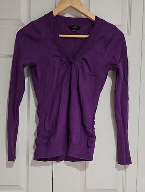 💜 GNW Purple Ruched V-Neck Long Sleeve Top 💜